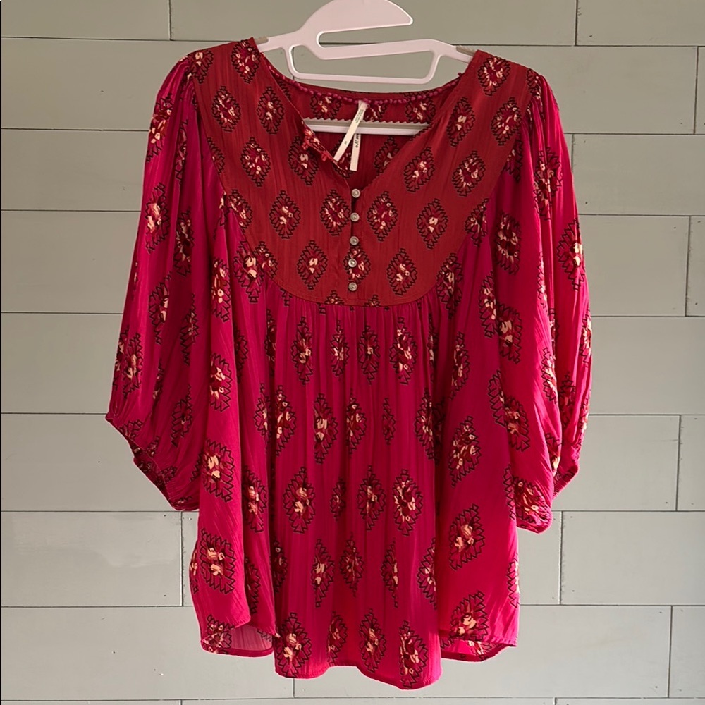 Anthropologie Red 3/4 Sleeve Embellished Blouse